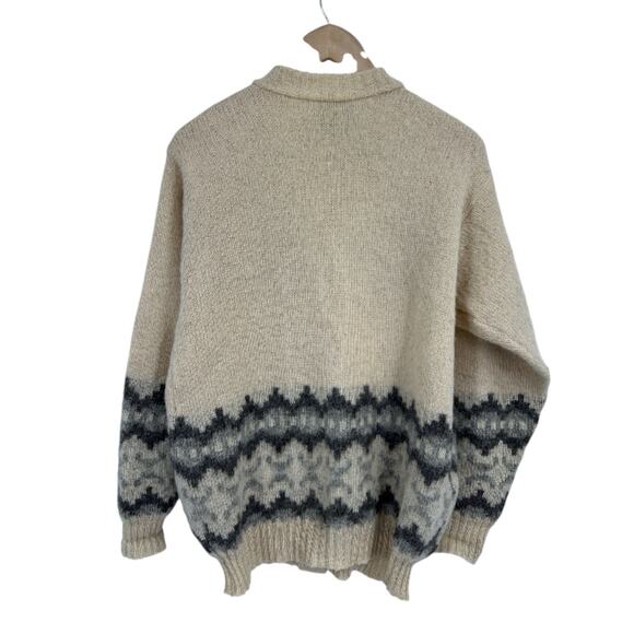 Samband Of Iceland Cream Pure Wool Chunky Knit Cardigan Adult Large Fair isle - Picture 2 of 6